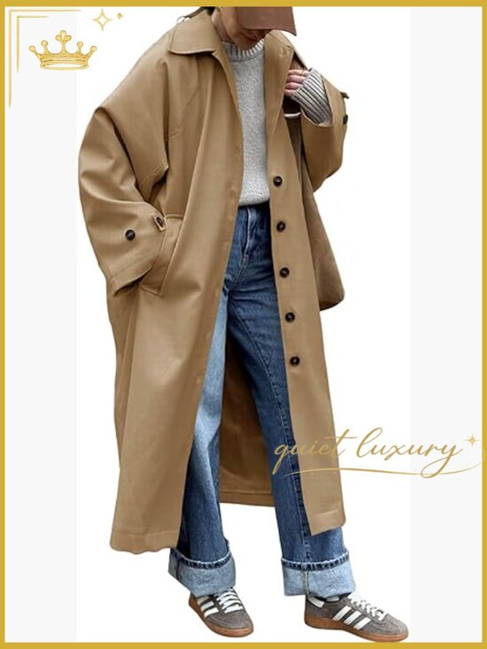 Jackets & Blazers - Womens Trench Coat Oversized Single Breasted Windproof Lapel Fall Overcoat